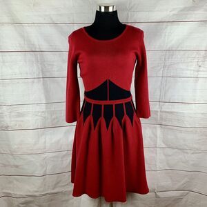 Just...Taylor Dress print fit and flare red sweater Intarsia Flare Flame waist